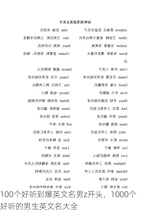 100个好听到爆英文名男z开头,1000个好听的男生英文名大全