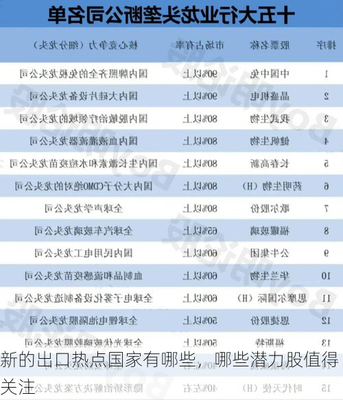 新的出口热点国家有哪些,哪些潜力股值得关注