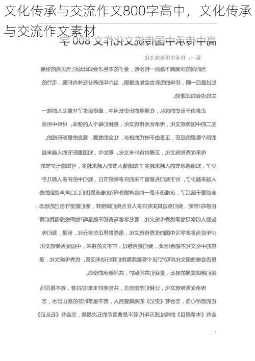 文化传承与交流作文800字高中,文化传承与交流作文素材