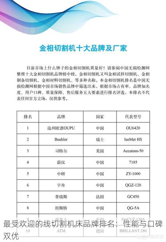最受欢迎的线切割机床品牌排名：性能与口碑双优